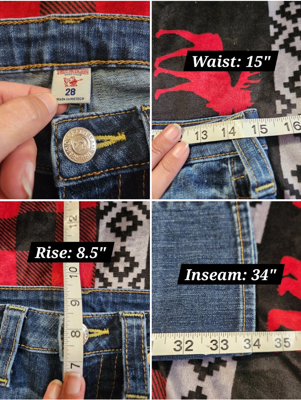 True Religion Slim Straight Flap Pocket Jeans Dark Wash Size 28 Contrast Stitch - Picture 9 of 9